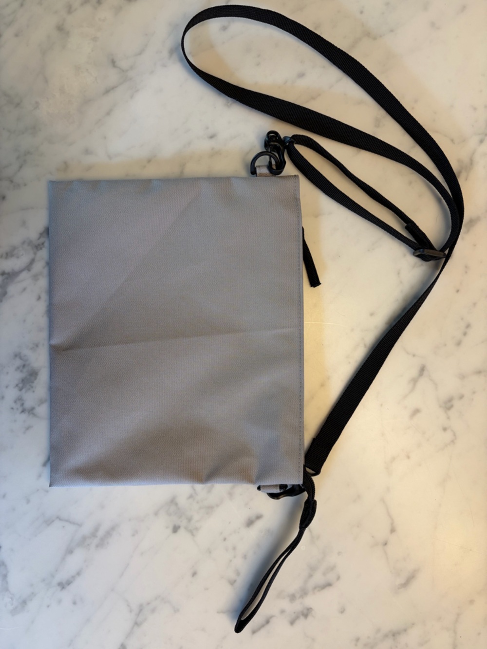 Muji Nylon Canvas Gray Crossbody Pouch with Black Strap